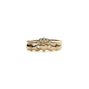 Gold Claddagh & Half moon diamond stack